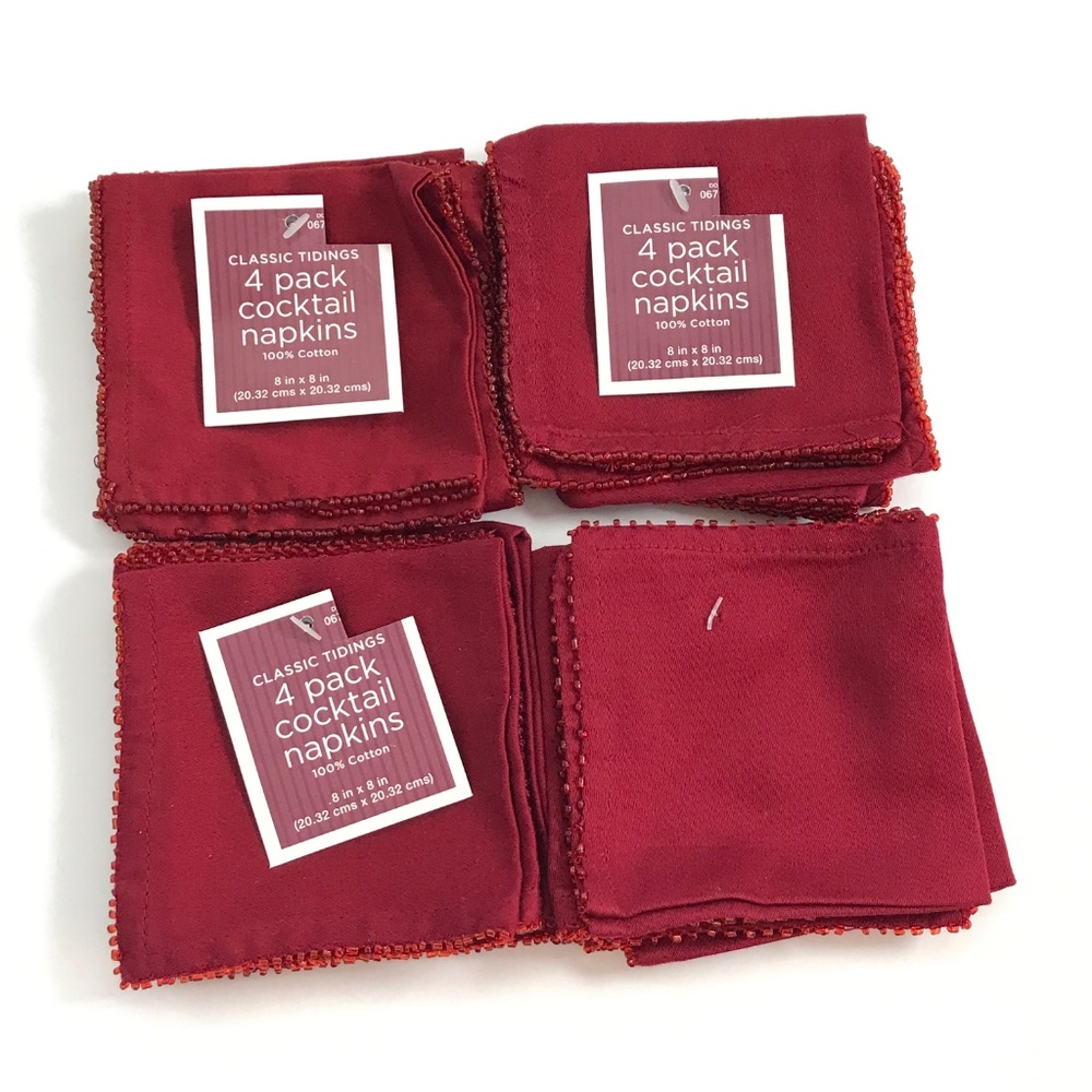 Cotton Beaded Cocktail Napkins Red NWT Set of 16 - Picture 3 of 11